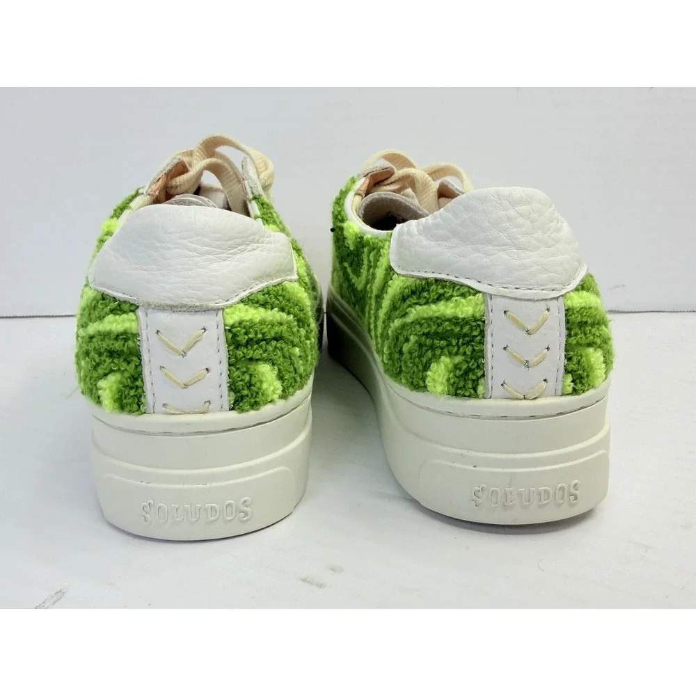 Soludos Ibiza Platform Sneakers Women's 8.5 Green Terry Swirl Leather